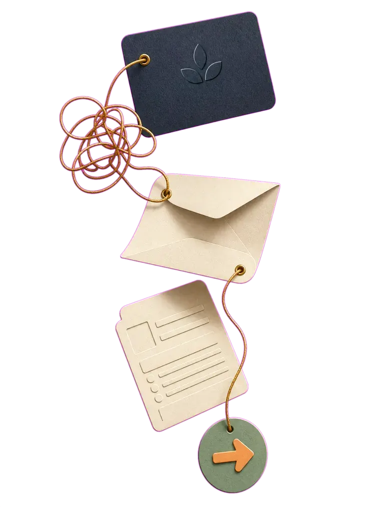 A chain of small envelopes and notes leading to a first step